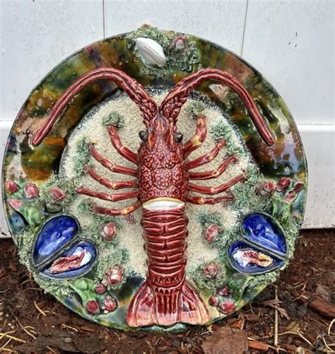 Vintage Palissy Plate Crayfish Lobster By Alvaro Jose Caldas Da Rainha