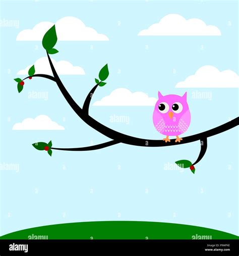 Un Lindo Owl Sentado En Una Rama De Un árbol Vector Imagen Vector De