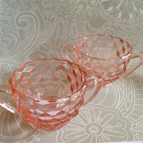 Two Vintage Pink Diamond Cut Depression Glass Small Bowls With Etsy