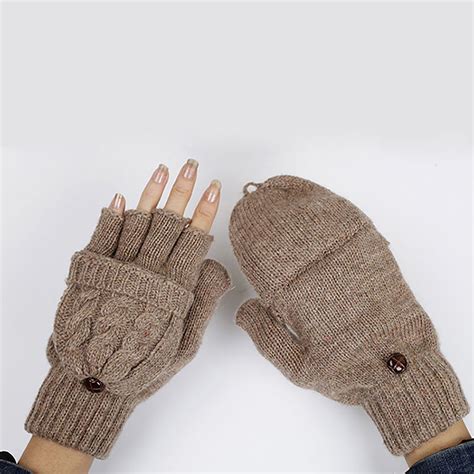 Winter Women Warm Soft Knitted Fingerless Mittens Cover Convertible