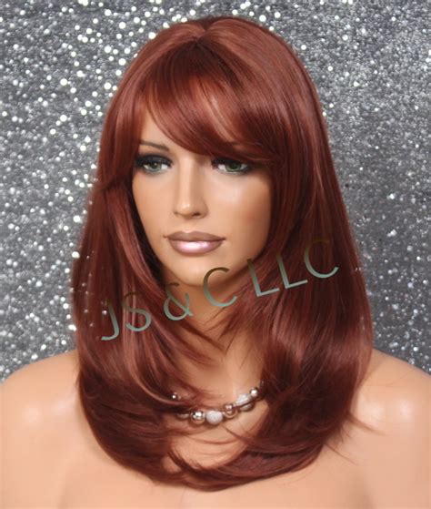 Human Hair Blend Wig Heat Ok Silky Straight Copper Red Center Etsy