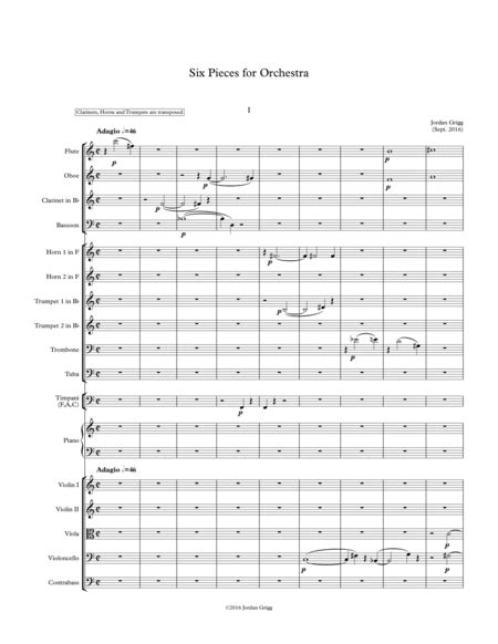 Six Pieces For Orchestra Sheet Music Jordan Grigg Chamber Group