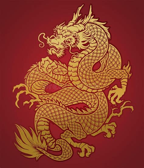 Coiled Chinese Dragon Gold On Red Stock Illustration Golden Dragon