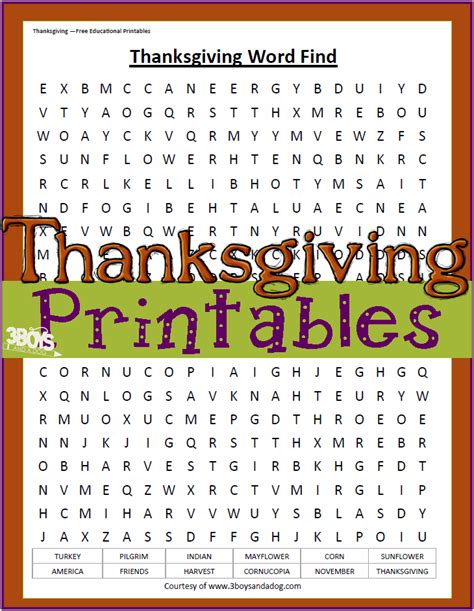 Thanksgiving Word Finds Free Printables