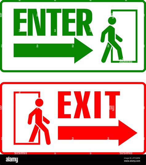 Entry And Exit Signs With A Man Silhouette Vector Pictograms Stock