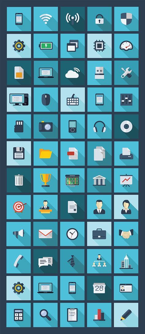 Free Flat Long Shadow Business and Technology Icons 2014