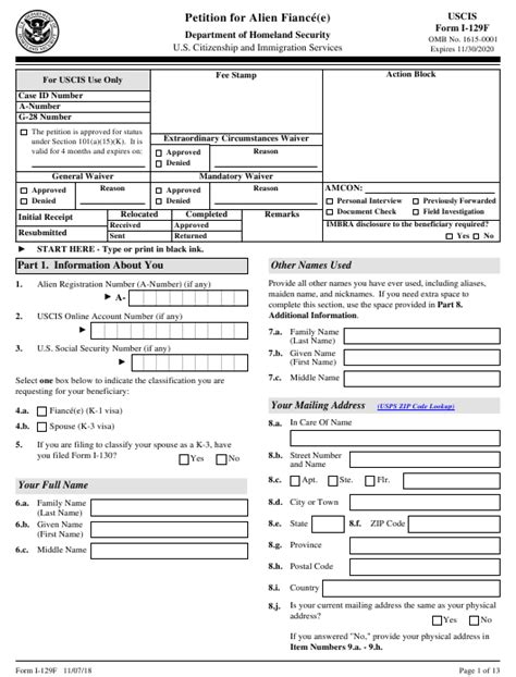 Uscis Form I 129f Download Fillable Pdf Or Fill Online Petition For