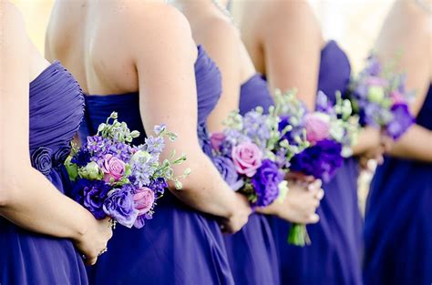 Bridesmaid Bouquets Lavender Roses Deep Purple Lisianthus And Purple