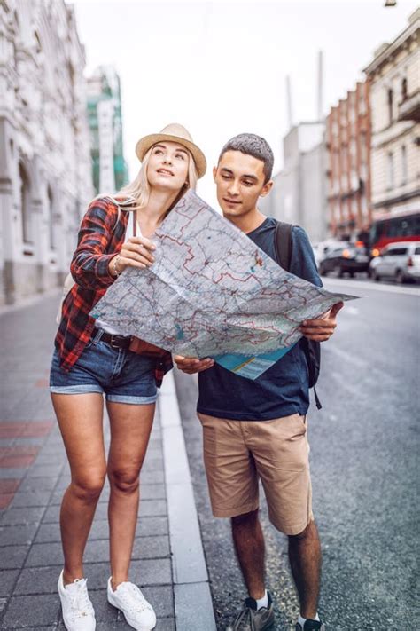 Young Travelers With Map Outdoors Stock Image Image Of Guidance