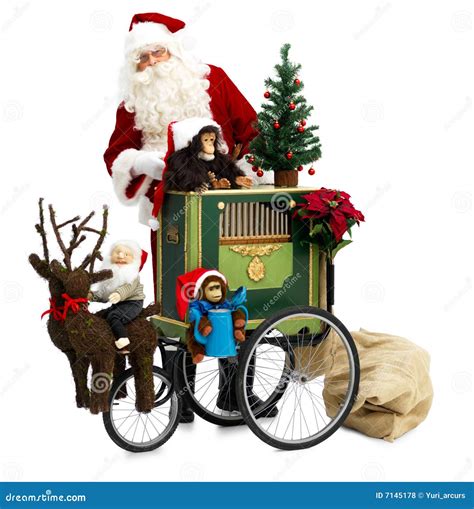 Santa Claus Standing Behind A Christmas Cart Stock Photo Image Of