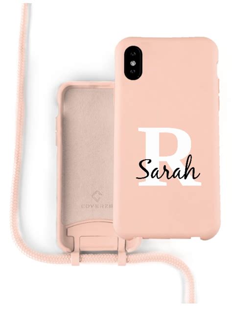 Silicone Case Met Koord IPhone X Xs Roze Initial Name Phone