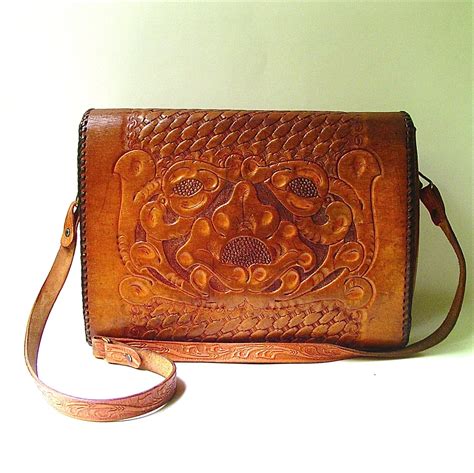 60s Vintage Western Hand Tooled Leather Purse