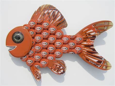 Goldfish Art Metal Bottlecap A And W Root Beer Bottle Cap Fish Etsy