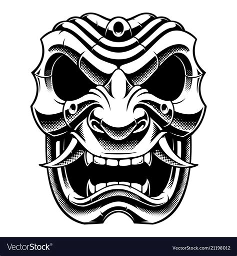 Samurai Warrior Mask Bw Version Royalty Free Vector Image