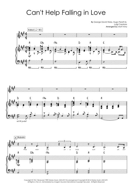Cant Help Falling In Love Piano And Vocal Key Of C Free Music Sheet Musicsheets Org