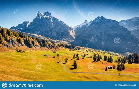 Magnificent Autumn View Of Grindelwald Village Valley From Cableway