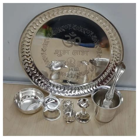 Decorative Pooja Thali Set German Silver Plate Set Indian Etsy In