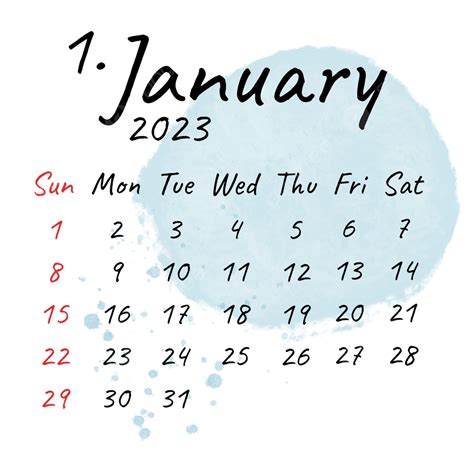 A Calendar For January With Watercolor Splashs On The Side And Blue Sky