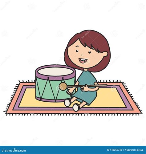 Cute Little Girl Playing With Drum Stock Vector Illustration Of