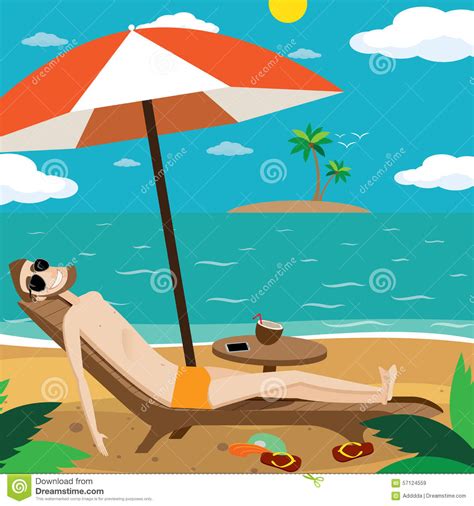 Mann Der Auf Dem Strand Ein Sonnenbad Nimmt Vektor Abbildung Illustration Von Küste