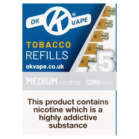 Ok Vape Cigarette Refill Tobacco 12mg 5 Pack Tesco Groceries