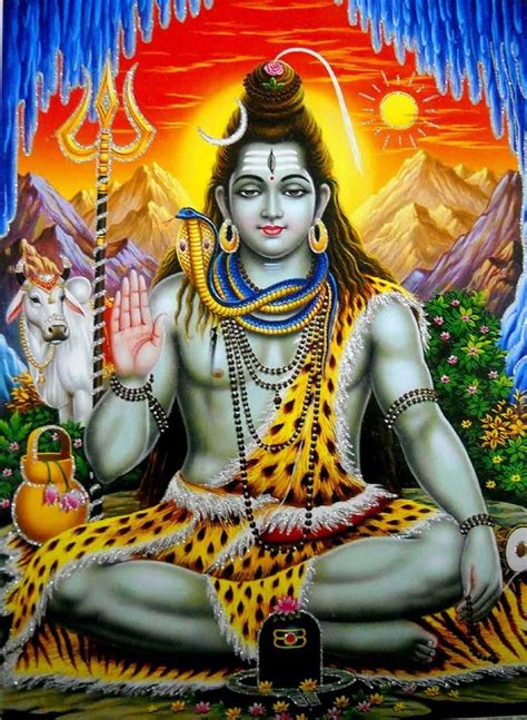 Blessing Lord Shiva Hindu God Poster With Glitter Reprint On Paper Unframed Size X