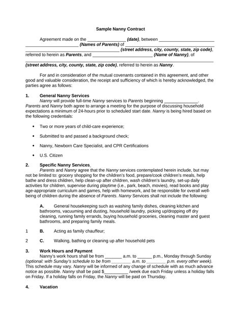 Nanny Contract Doc Template Pdffiller