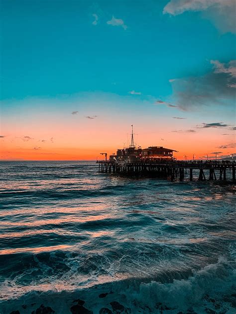 Pier Ocean Surf Sunset Wave Hd Phone Wallpaper Peakpx