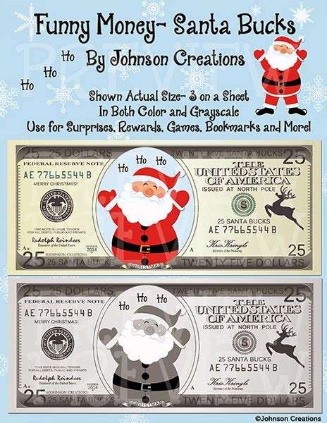 Johnson Creations Funny Money 100 Bill For 100 Day And Santa Bucks