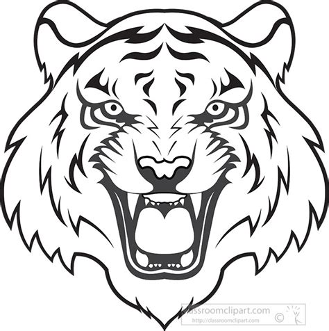 Tiger Clipart Clipart Head Of Tiger Shows Open Mouth With Teeth Black