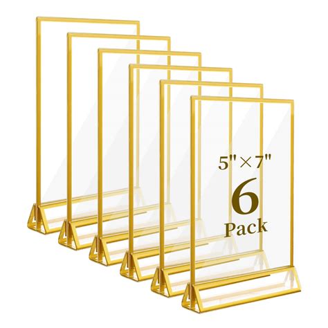 buy 6 packs clear acrylic sign holder with gold borders and vertical stand double sided gold