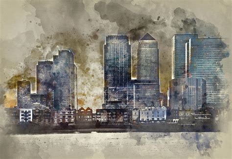 Watercolour Painting Of London City General Skyline At Night Photograph