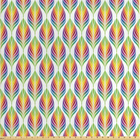 Colorful Fabric By The Yard Abstract Rainbow Colored Art Of Leaf Look