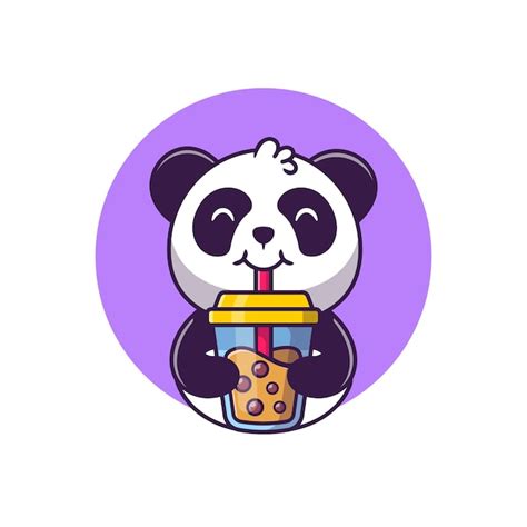 Free Vector Cute Panda Drinking Boba Milk Tea Cartoon Vector