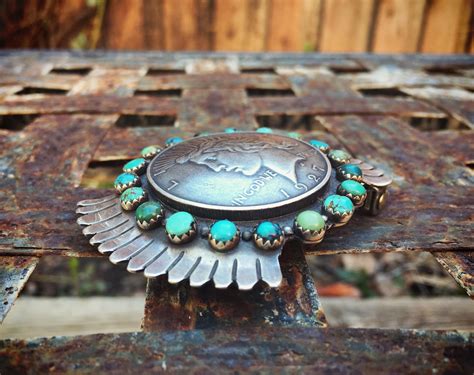 Silver Coin Turquoise Belt Buckle For Men Or Women 1927 Peace Silver