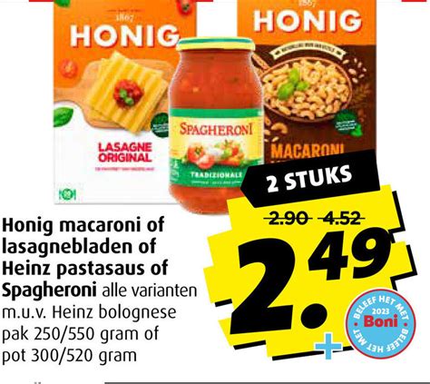 Honig Macaroni Of Lasagnebladen Of Heinz Pastasaus Of Spagheroni