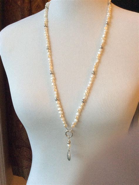 Extra Long Freshwater Pearl Necklace Rosary Style Necklace 32 Etsy