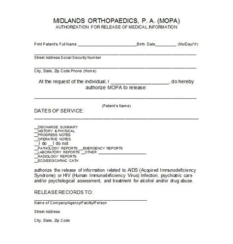 medical release form templates  template downloads