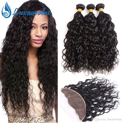 Lace Frontal With Bundles 8a Peruvian Water Wave Human Hair Weave 3