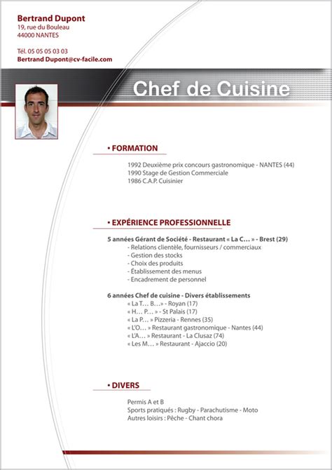 Exemple Cv Cuisinier Création Cv Par Cv Facile