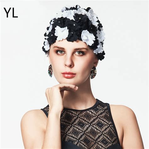 Buy Hot Brand 2018 Black Arrival Flower Swim Cap For