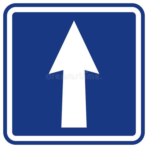 One Way Traffic Road Sign White Arrow Blue Background Stock