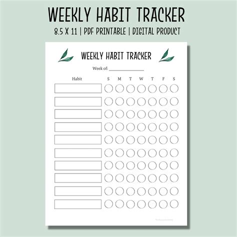 Weekly Habit Tracker Printable Habit Tracker Chart Daily Habit Tracker