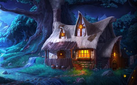 Illustration Of Wooden Cabin In The Woods Hd Wallpaper Wallpaper Flare