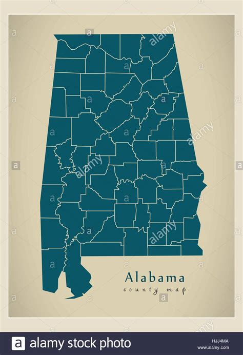 Modern Map Alabama County Map Usa Silhouette Illustration Stock