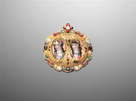 Bonhams A Gem Set Gold Filigree Pendant Containing Two Qajar Enamelled Portrait Medallions