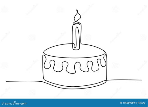 Continuous Line Drawing Birthday Cake With Candle Stock Vector