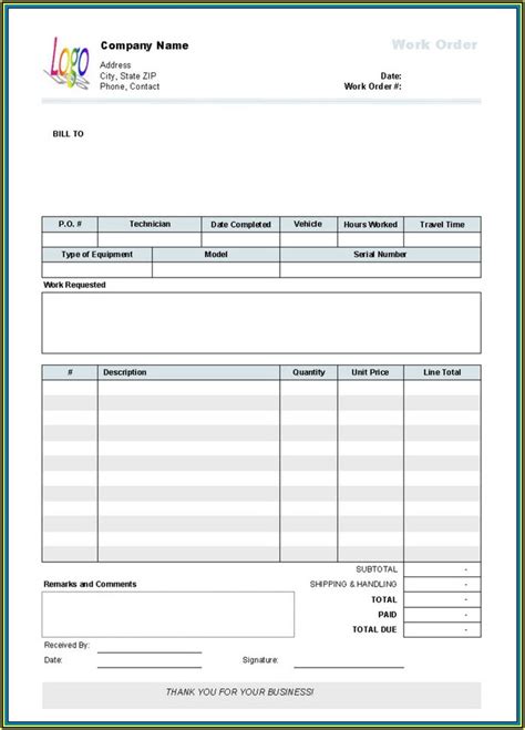 Manufacturing Work Order Template Excel Template 1 Resume Examples