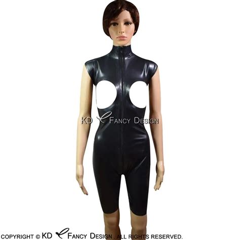 Black Sexy Latex Jumpsuit With Breast Open Sleeveless Front To Back