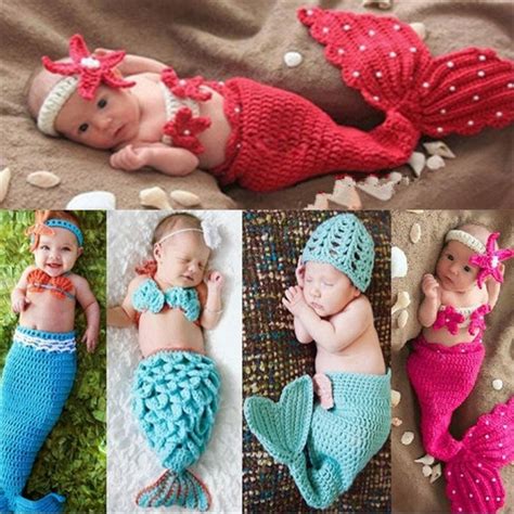 Red And Hot Pink Newborn Baby Crochet Mermaid Costume Princess Girl